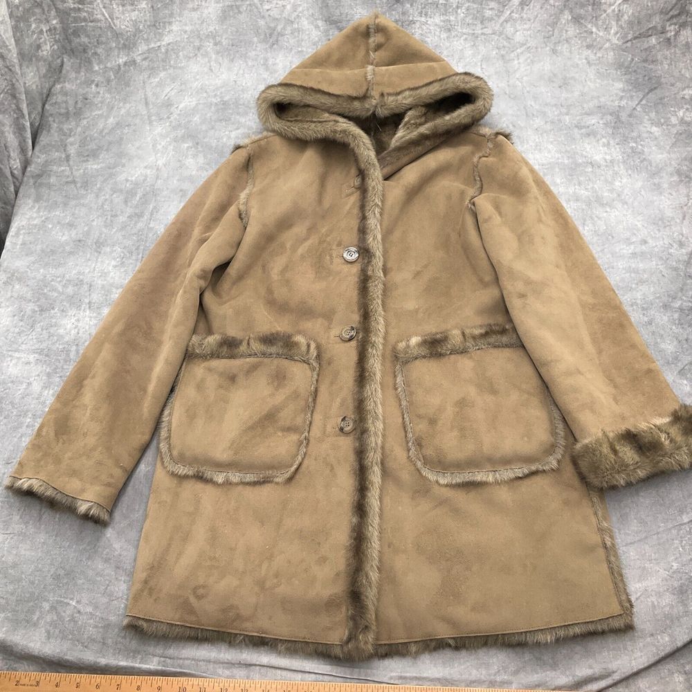 Dennis Basso Coat‎ Women Small Brown Faux Suede Fur Reversible Boho Peasant VTG